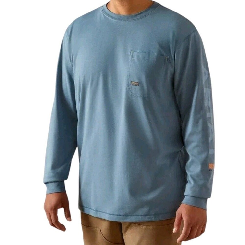 ARIAT Rebar Workman Logo Long Sleeve T-Shirt Dusty Blue 10062771 NWT
